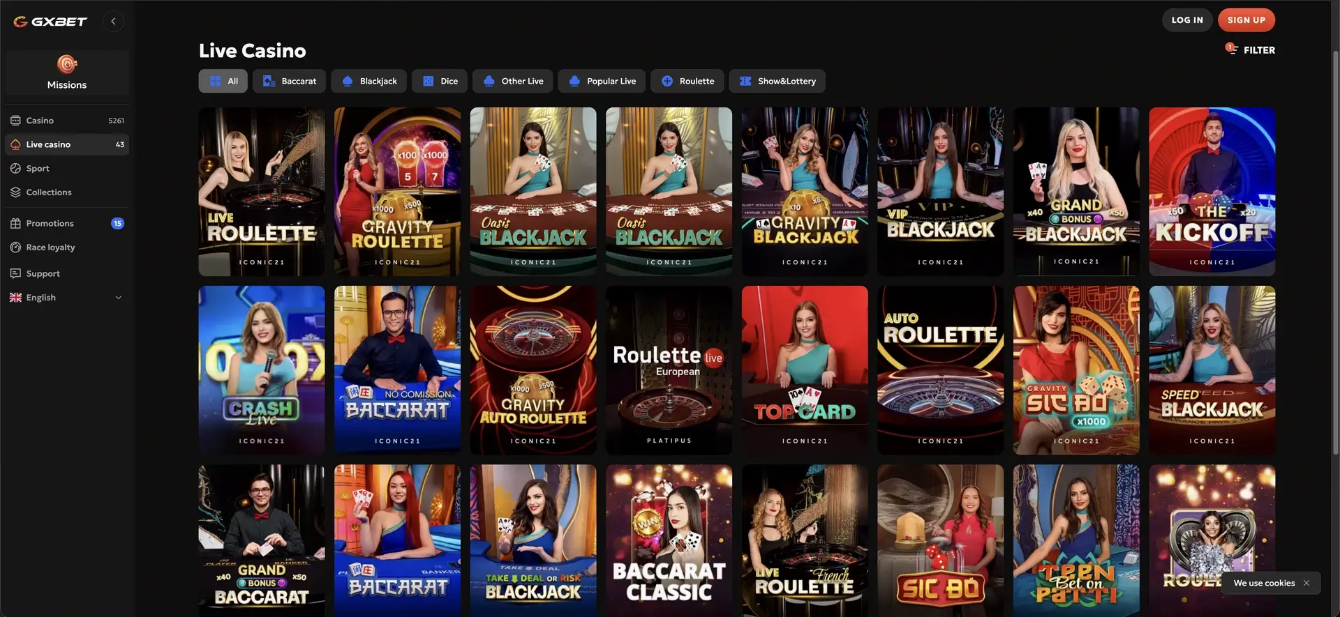 GXBET live casino tables