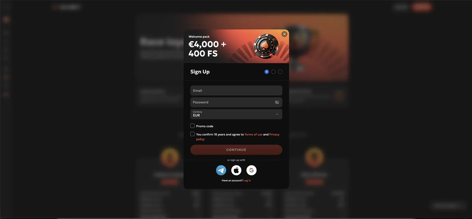 GXBET registration step one