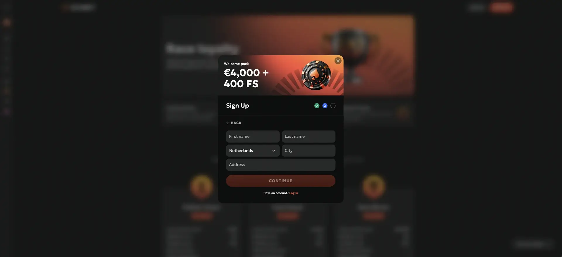 GXBET registration step two