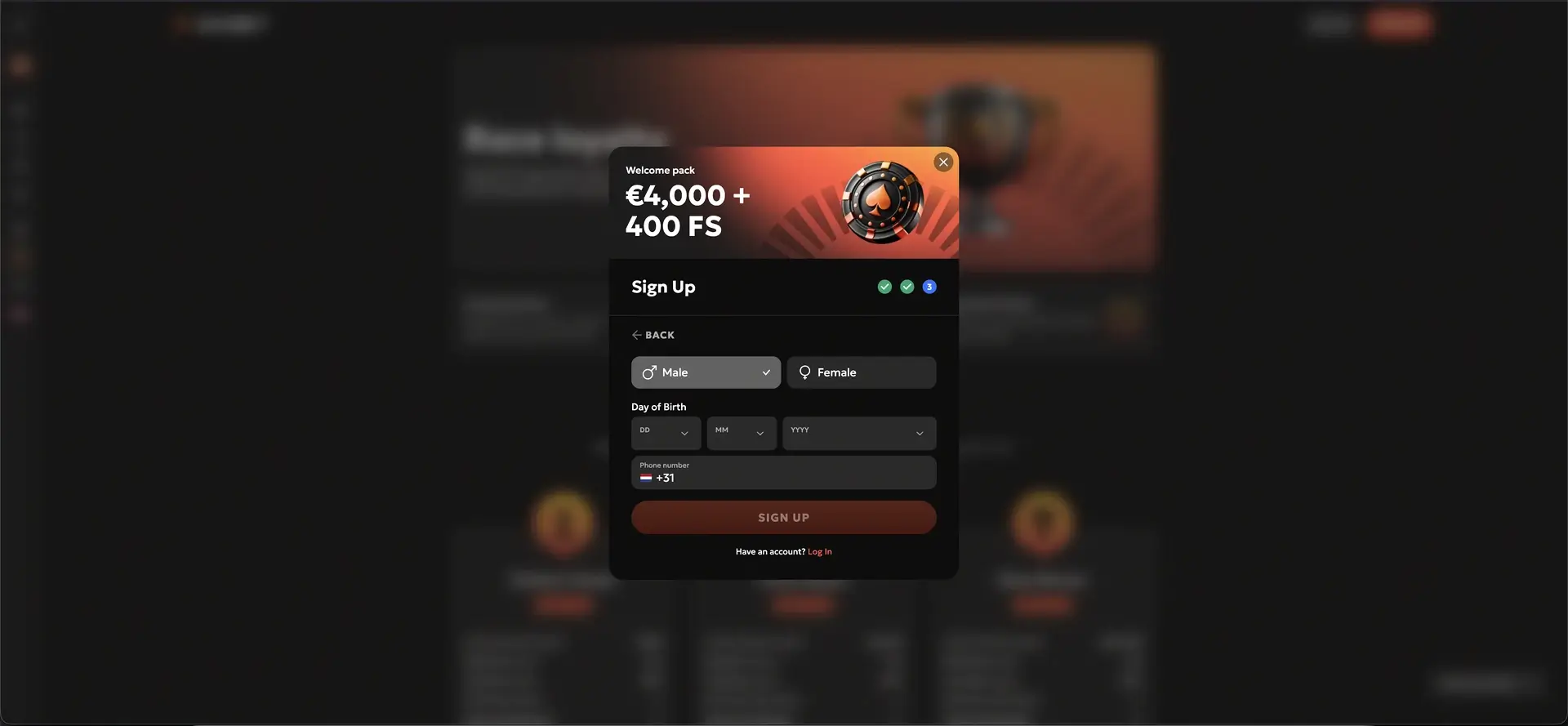 GXBET registration step three
