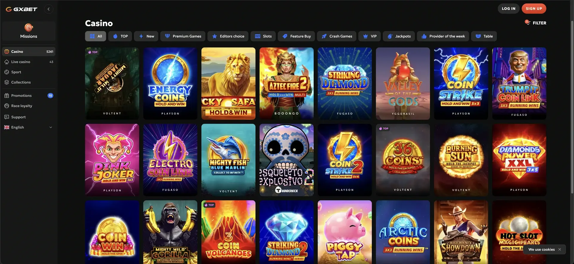 GXBET pokies and slots catalogue