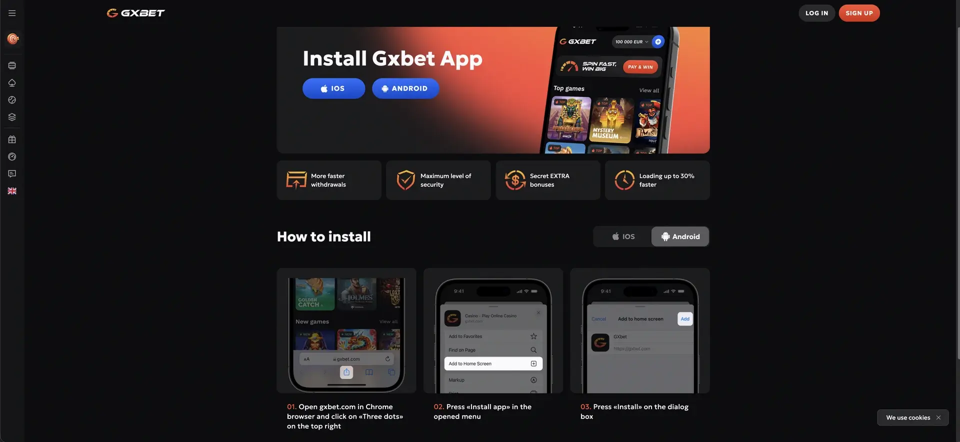 GXBET mobile installation instructions