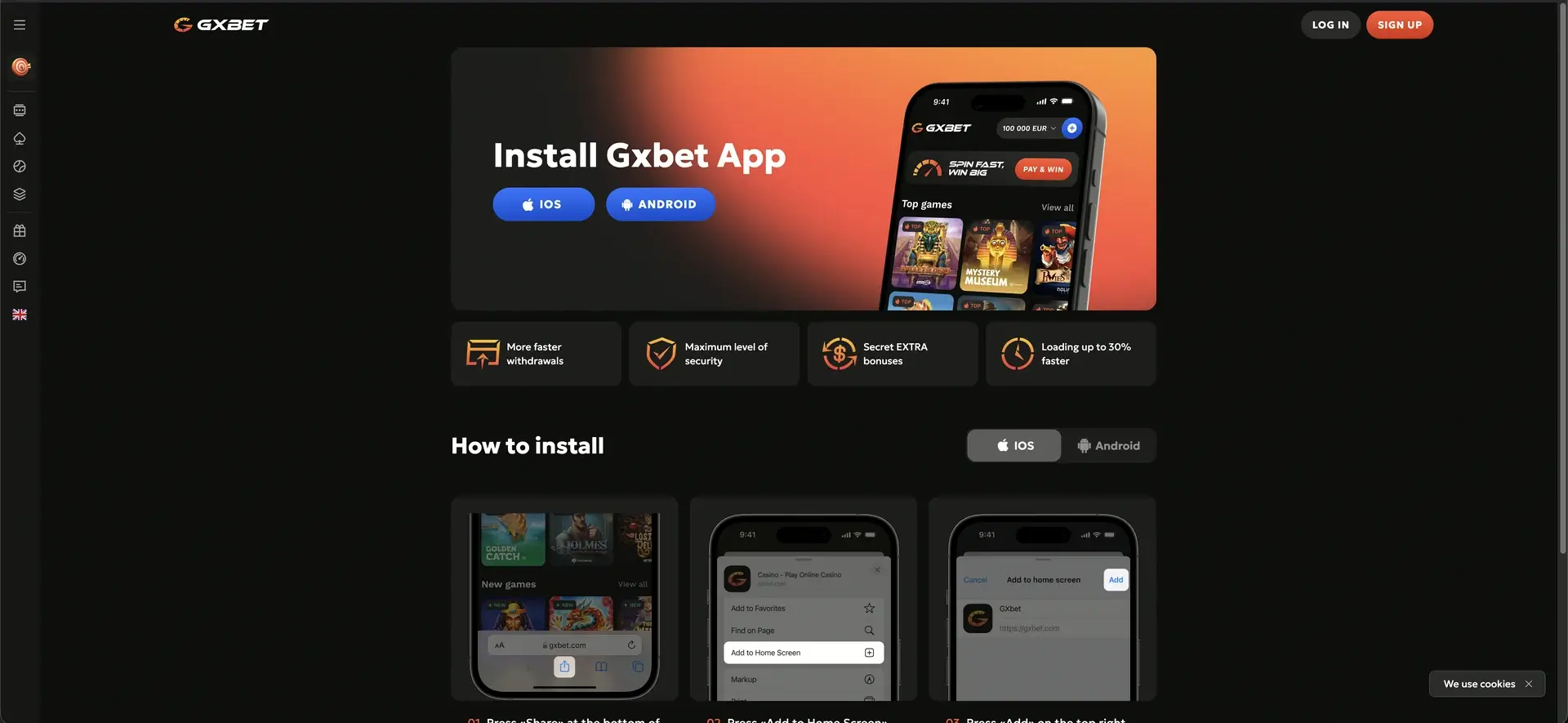 GXBET mobile web app overview